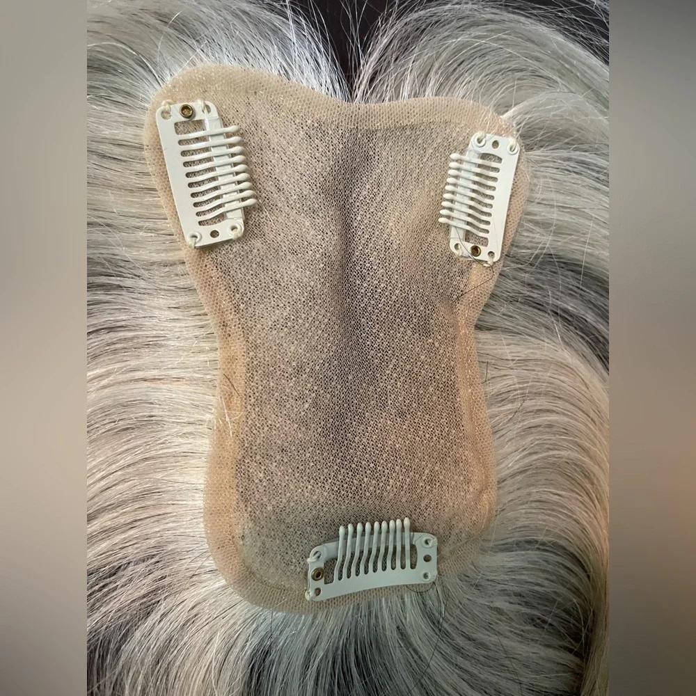 Lonai Silver Black Human Hair Topper | Real Hair Clip-In Wiglet new